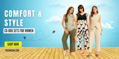 prizmaura-airport-outfits-co-ord-sets-for-women-premium-dresses-women-india-botanic-mono-royal-aura-travel-comfort-noida