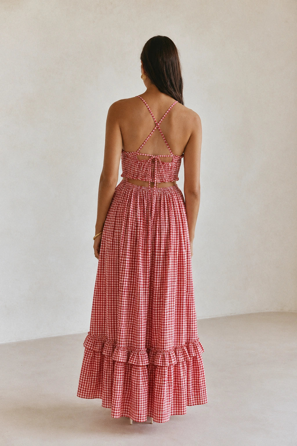 Red Gingham Check Maxi Dress