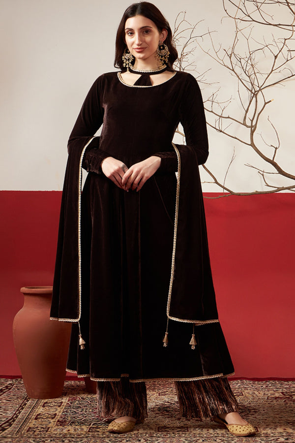 Maple Velvet Anarkali Set