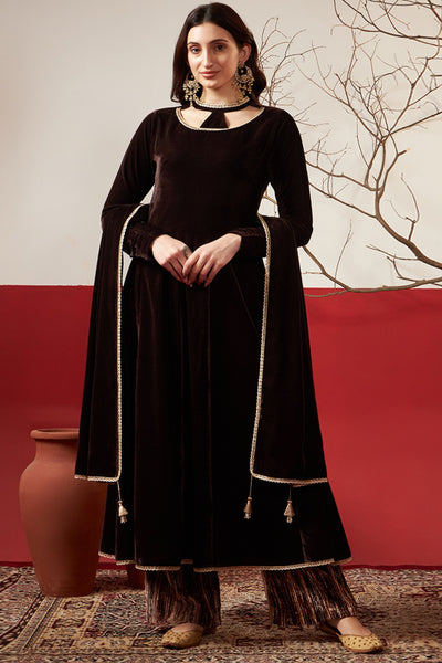 Maple Velvet Anarkali Set