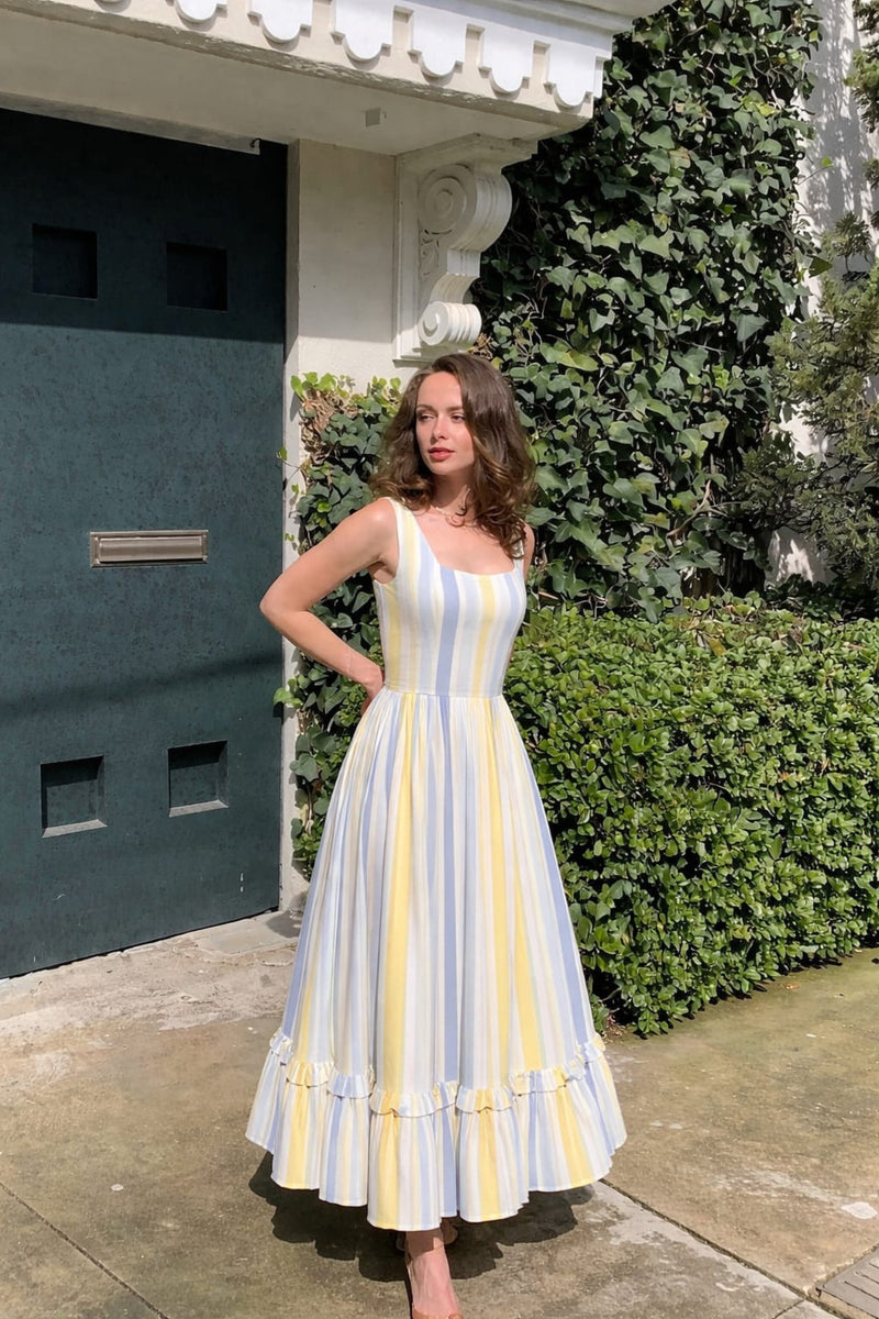 Coastal Sky Striped Maxi Dress