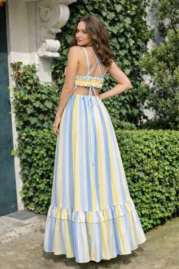 Coastal Sky Striped Maxi Dress
